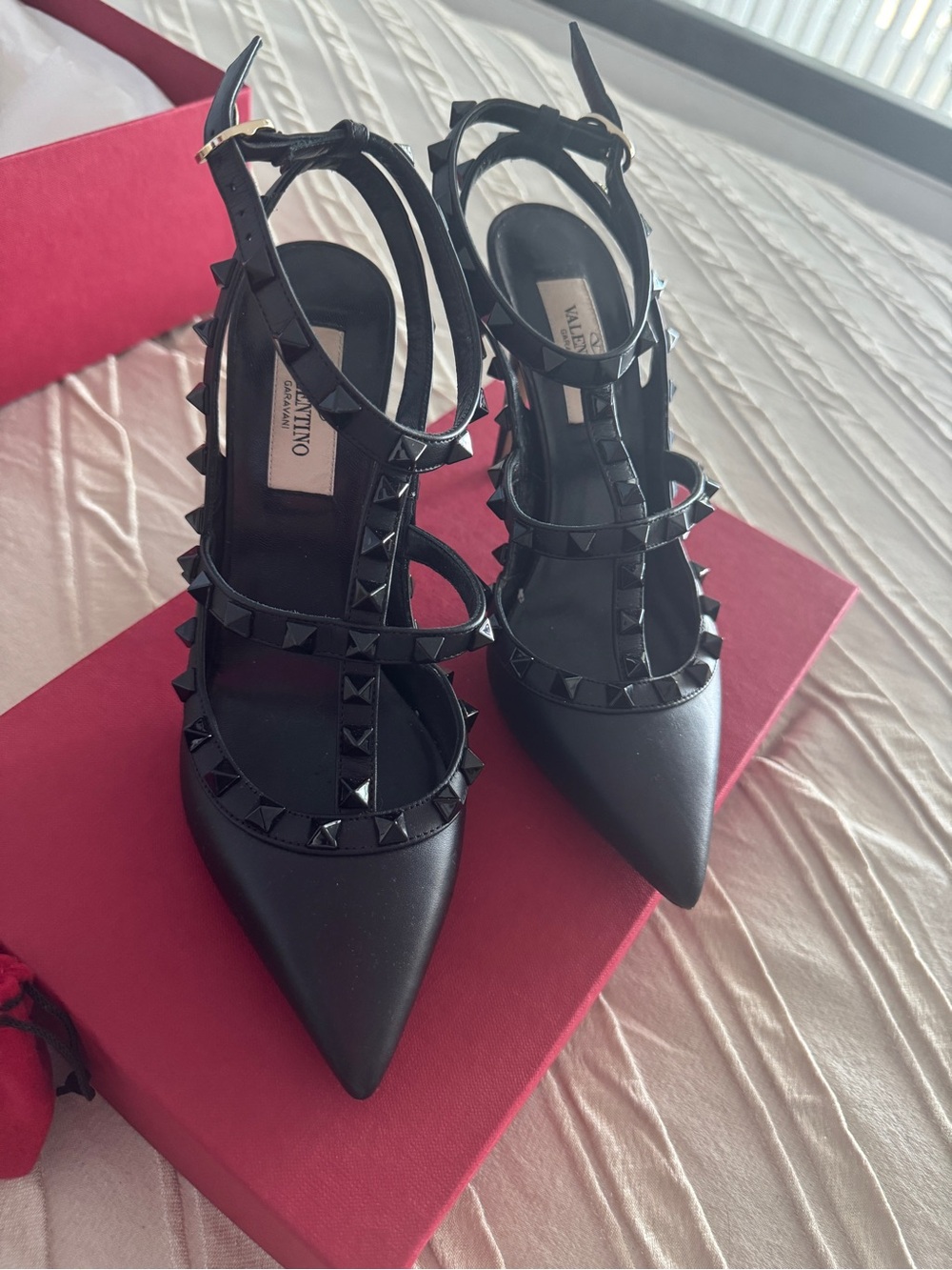 Valentino Black Studded Pointed Toe Strappy Heels